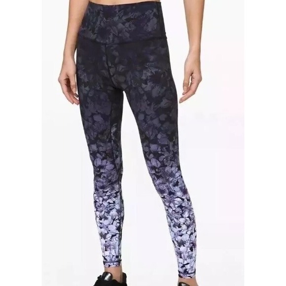 Lululemon Leggings Women's 2 Ombre Floral Align Nightfall Blossom‎ Black - Picture 1 of 7